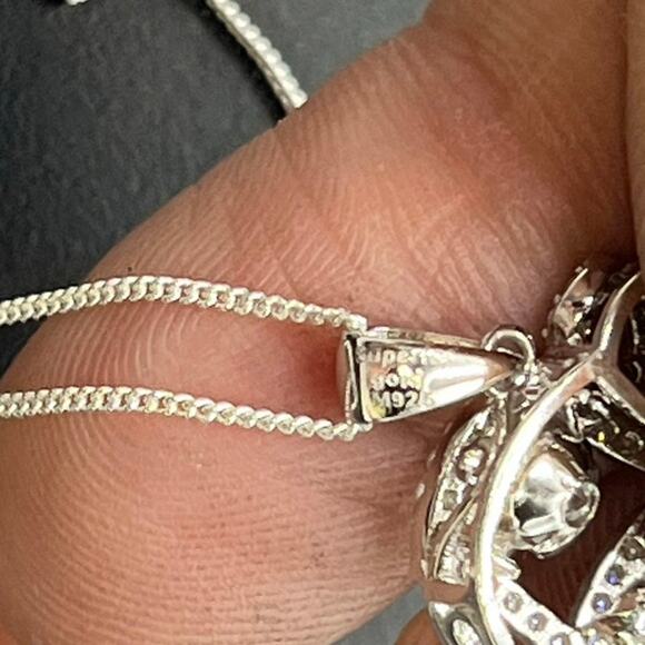 Vintage Sterling Silver Elephant Dancing Diamond Blue CZ Eye Pendant Necklace - Picture 4 of 8